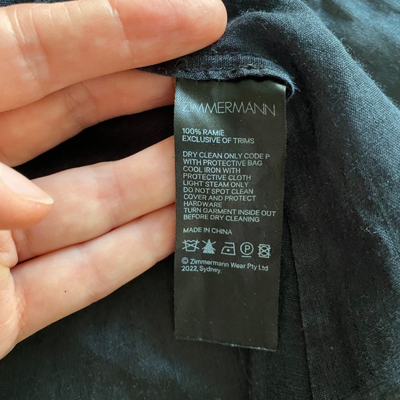 Zimmerman Button Down Ruffle Black White Ramie Blouse Shirt Top Size O - Picture 9 of 9